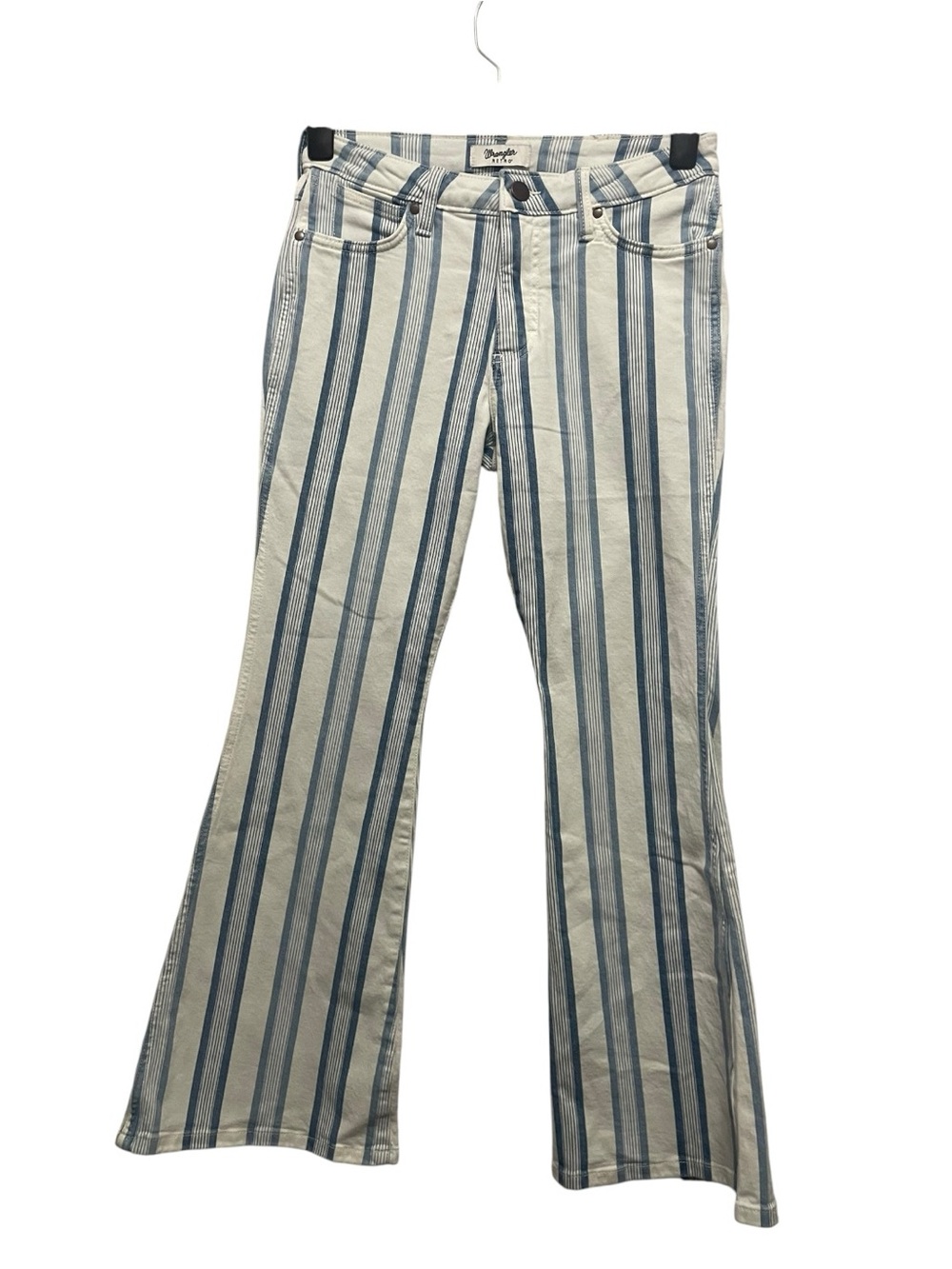 Wrangler Women's Bailey High Rise Flare Jeans Size 27x30 Blue White Stripe